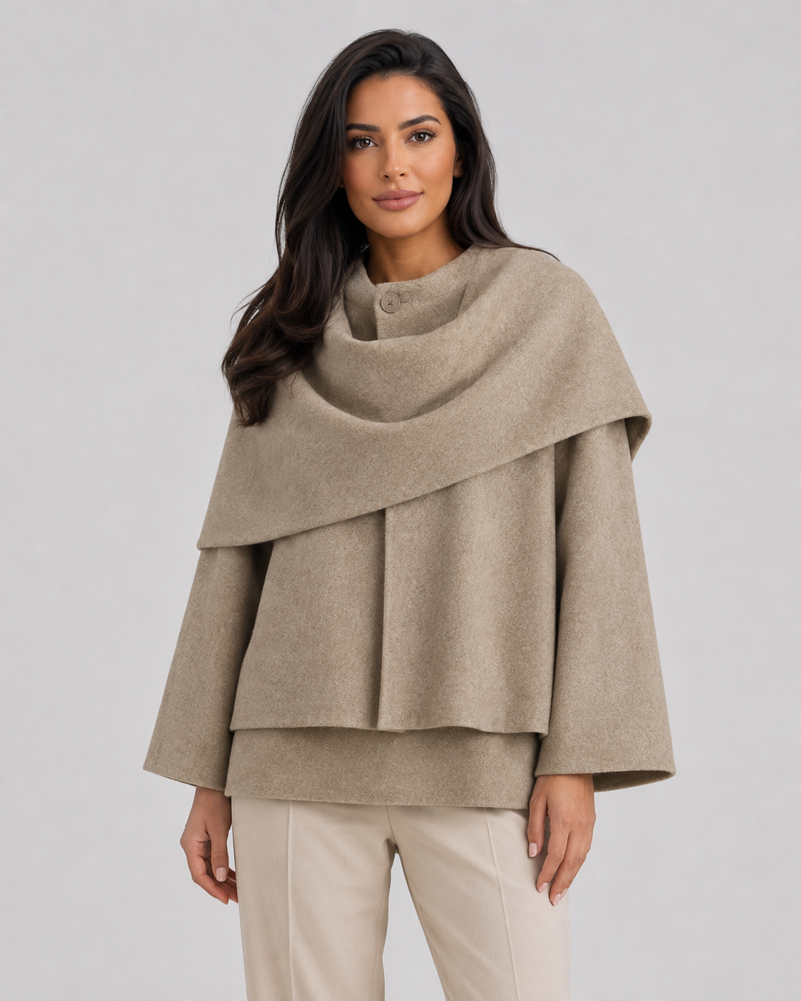 Women's Draped Scarf Coat – Cape Collar Boxy Fit