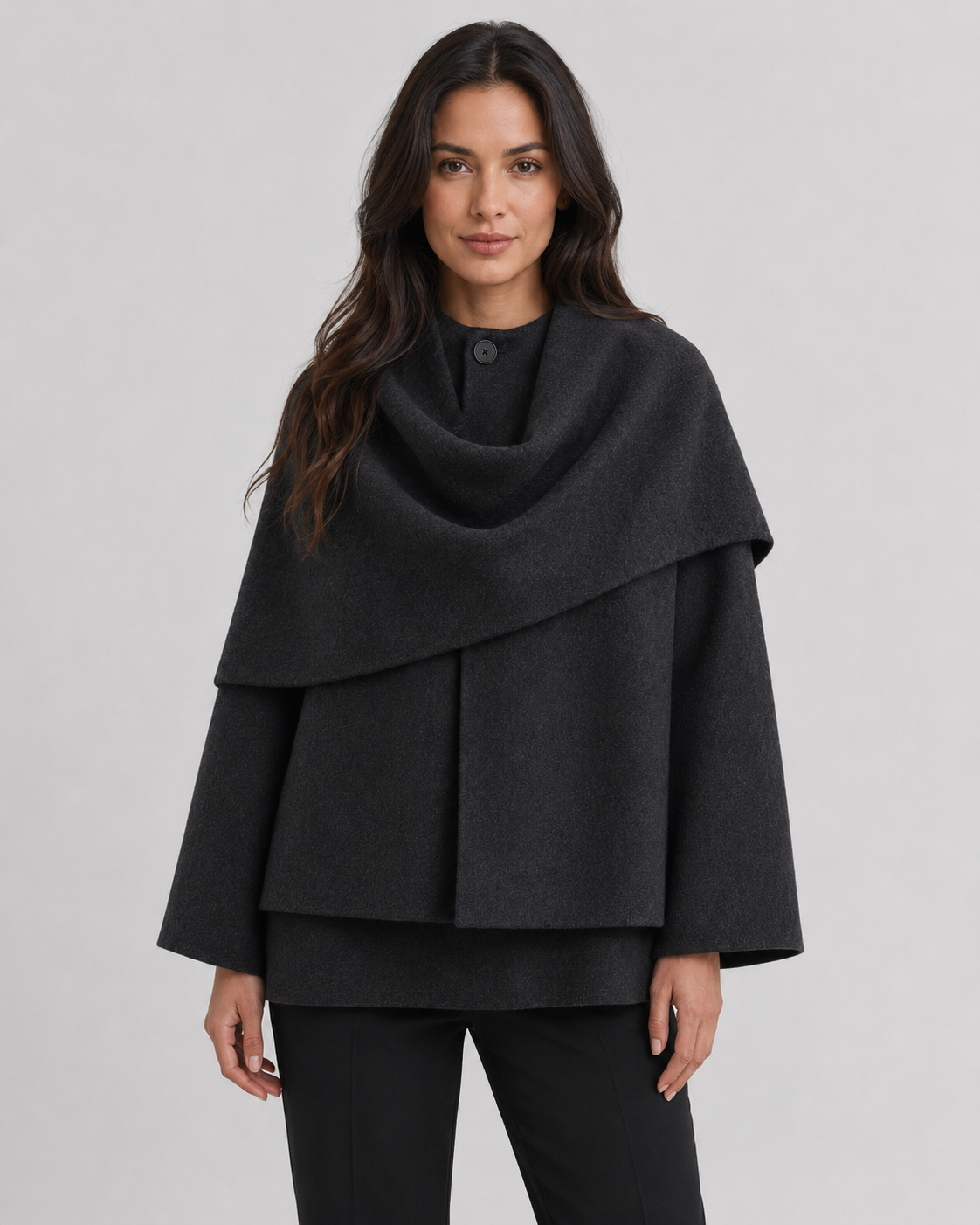 Women's Draped Scarf Coat – Cape Collar Boxy Fit