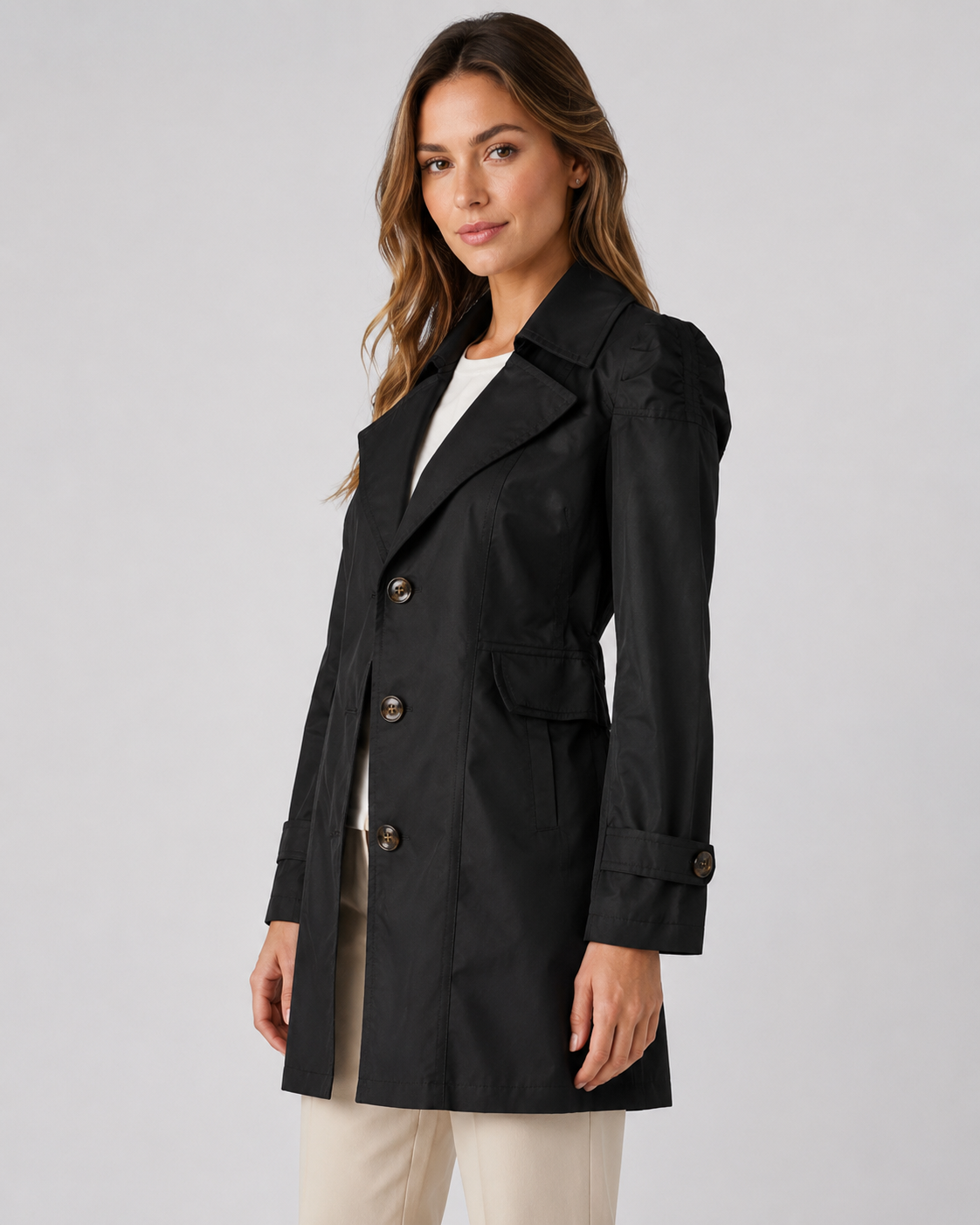 Women's Single Breasted Short Trench Coat – Notched Lapel
