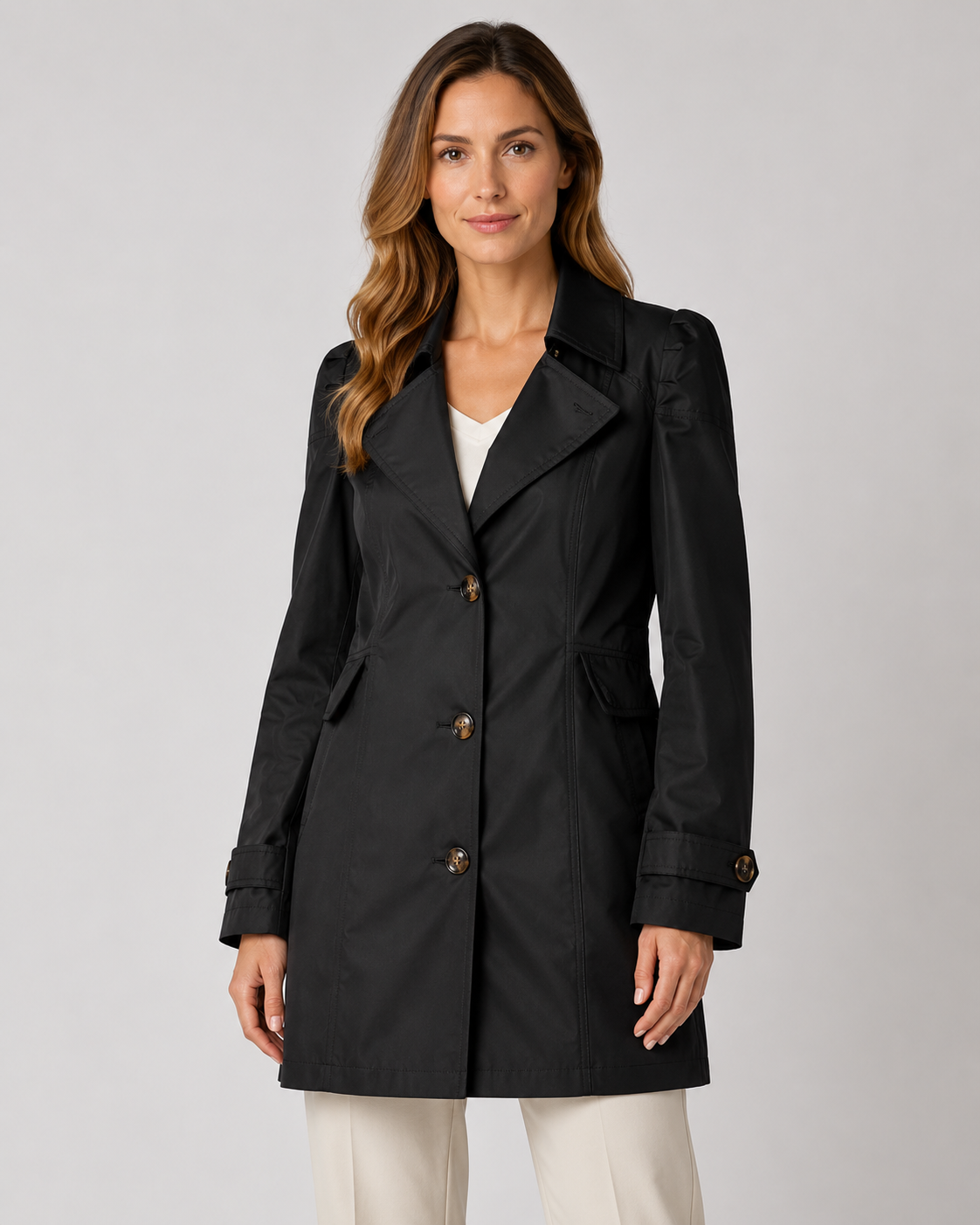 Women's Single Breasted Short Trench Coat – Notched Lapel