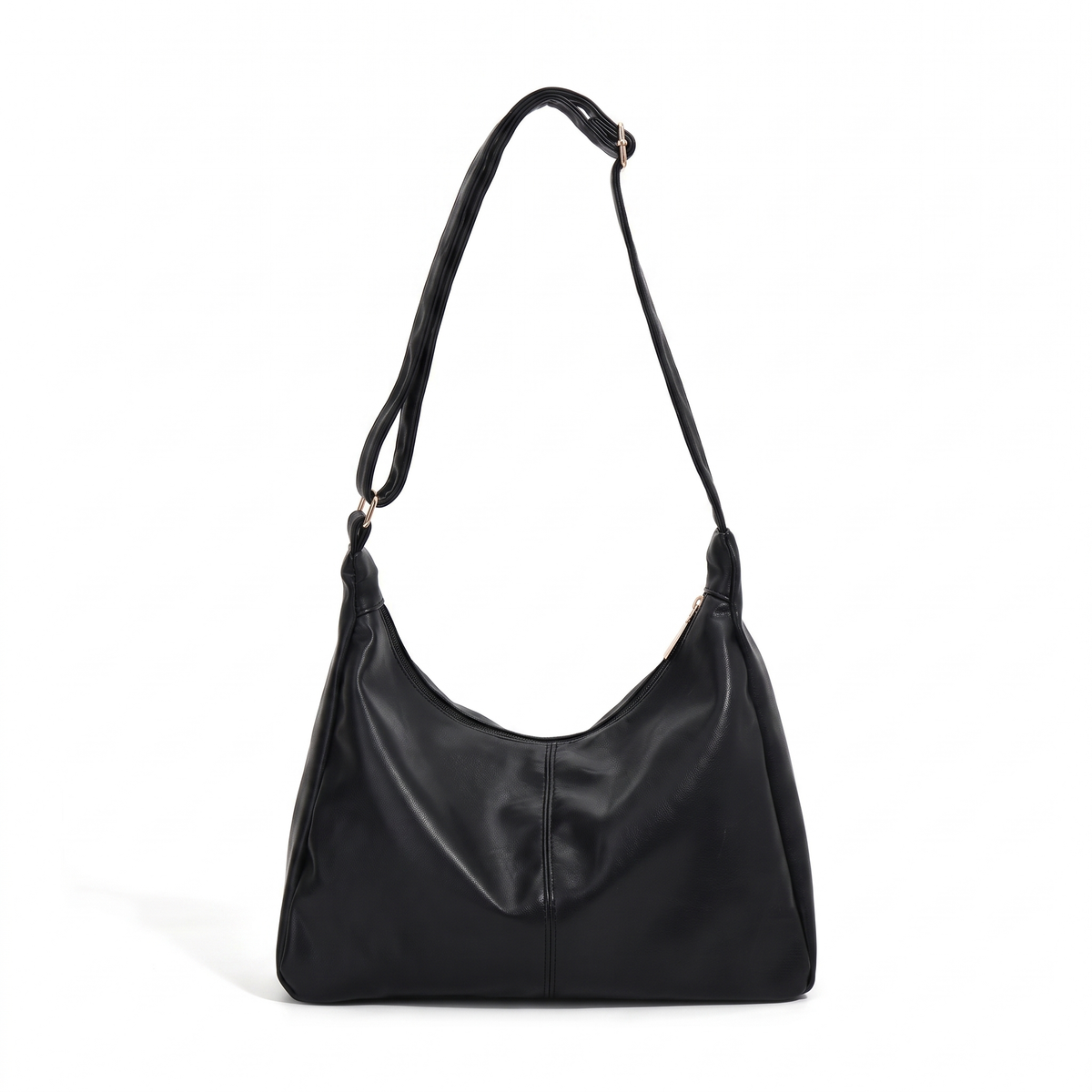 Slouchy Faux Leather Hobo Bag for Women, Black Everyday Casual Shoulder Bag