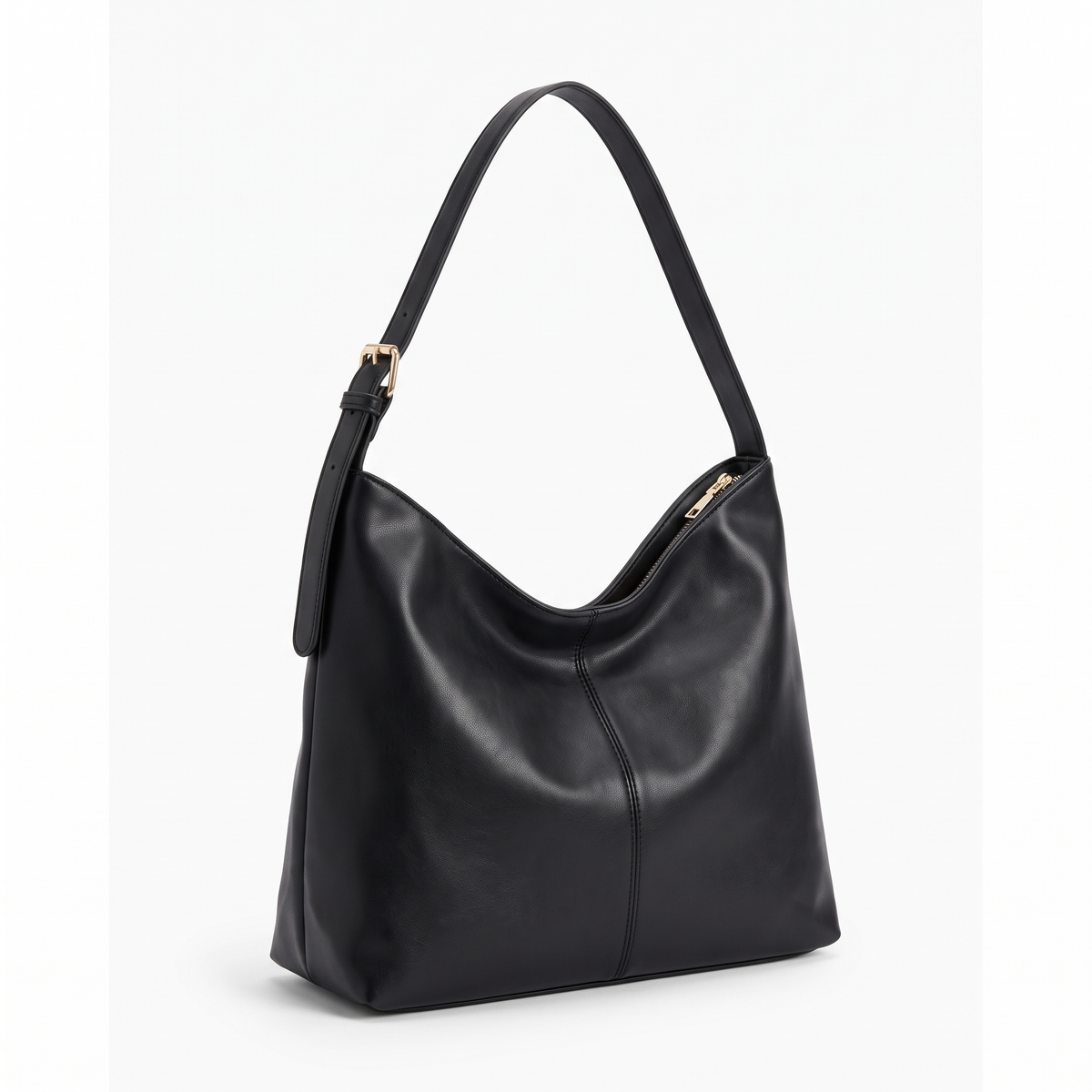 Slouchy Faux Leather Hobo Bag for Women, Black Everyday Casual Shoulder Bag