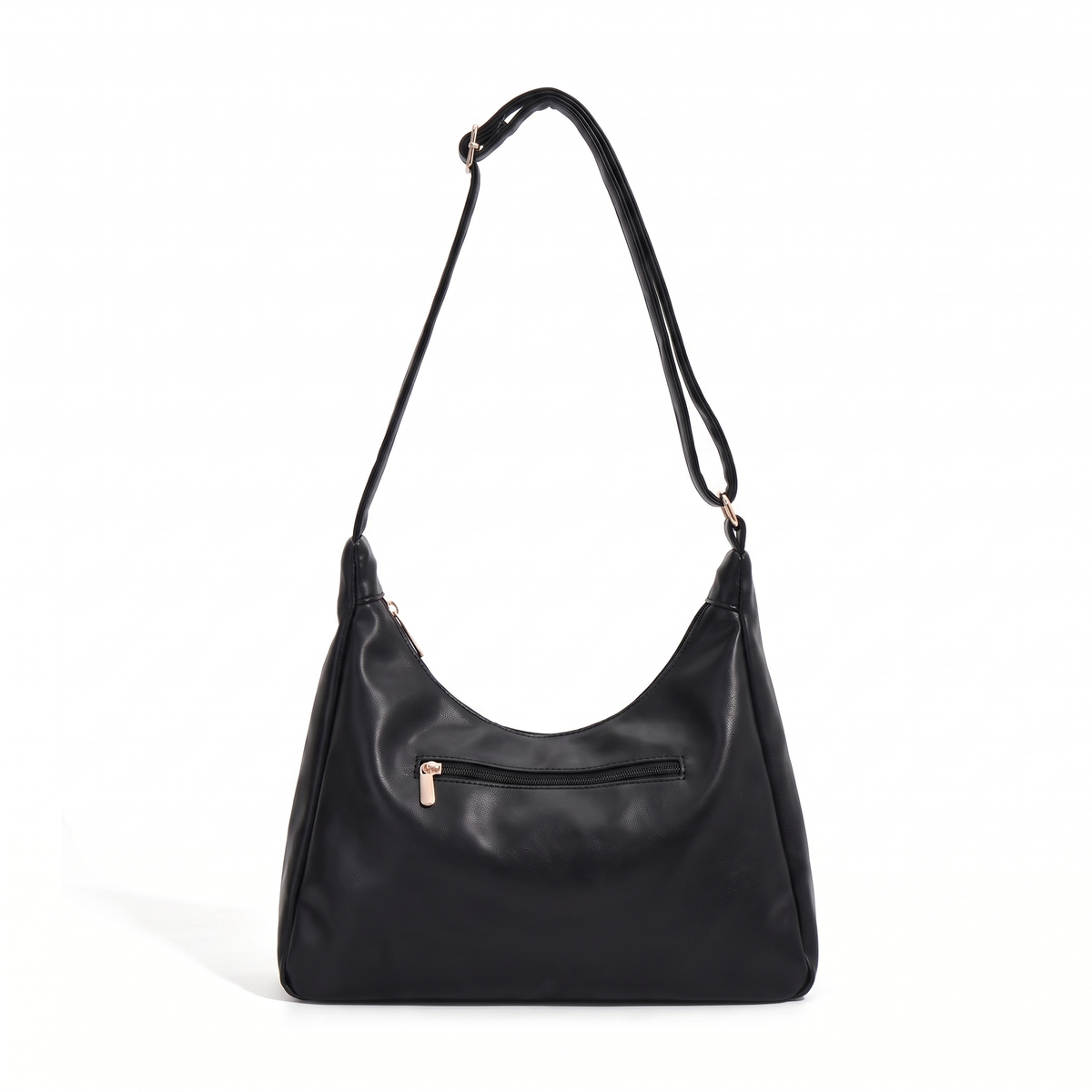 Slouchy Faux Leather Hobo Bag for Women, Black Everyday Casual Shoulder Bag