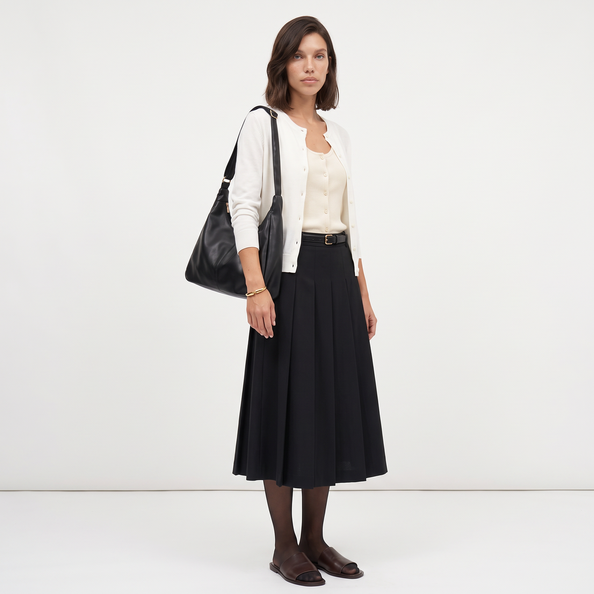 Slouchy Faux Leather Hobo Bag for Women, Black Everyday Casual Shoulder Bag