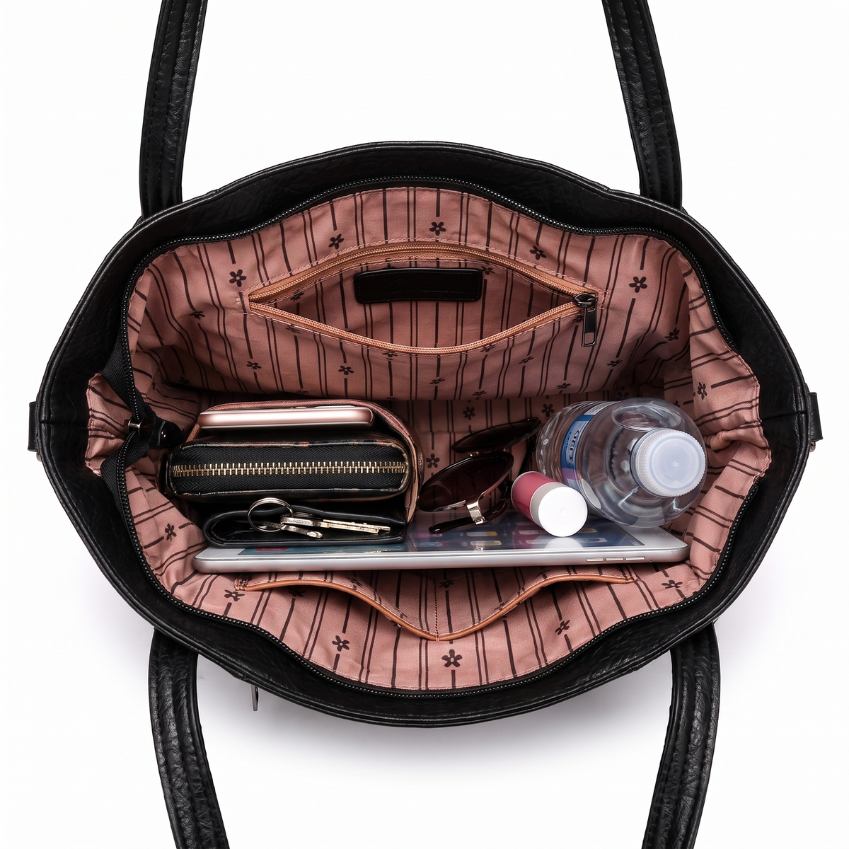 Slouchy Faux Leather Tote Bag for Women, Black Plaited Handle Shoulder Tote