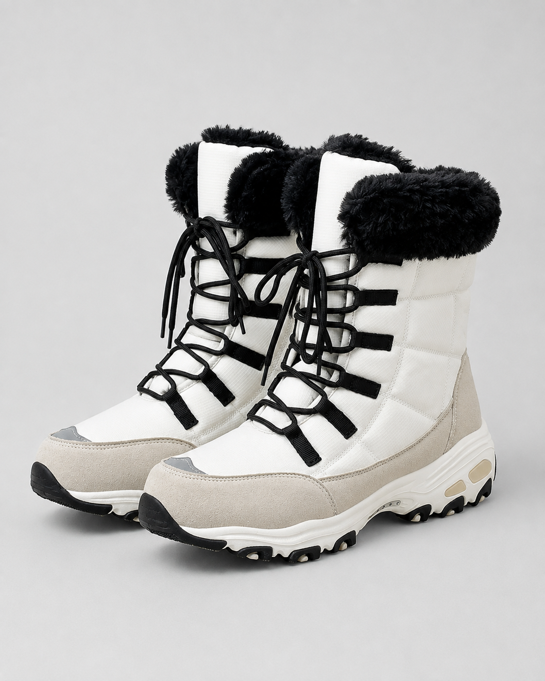 Women's Quilted Lace Up Snow Boots – Faux Fur Cuff Chunky Sole