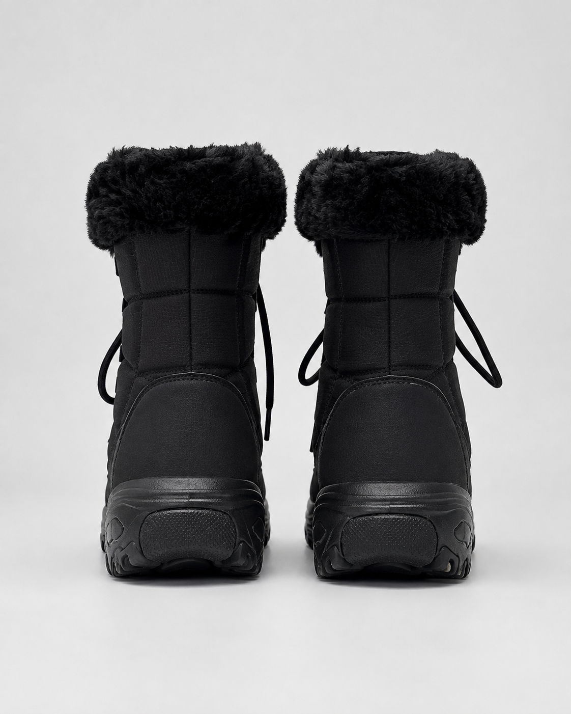 Women's Quilted Lace Up Snow Boots – Faux Fur Cuff Chunky Sole