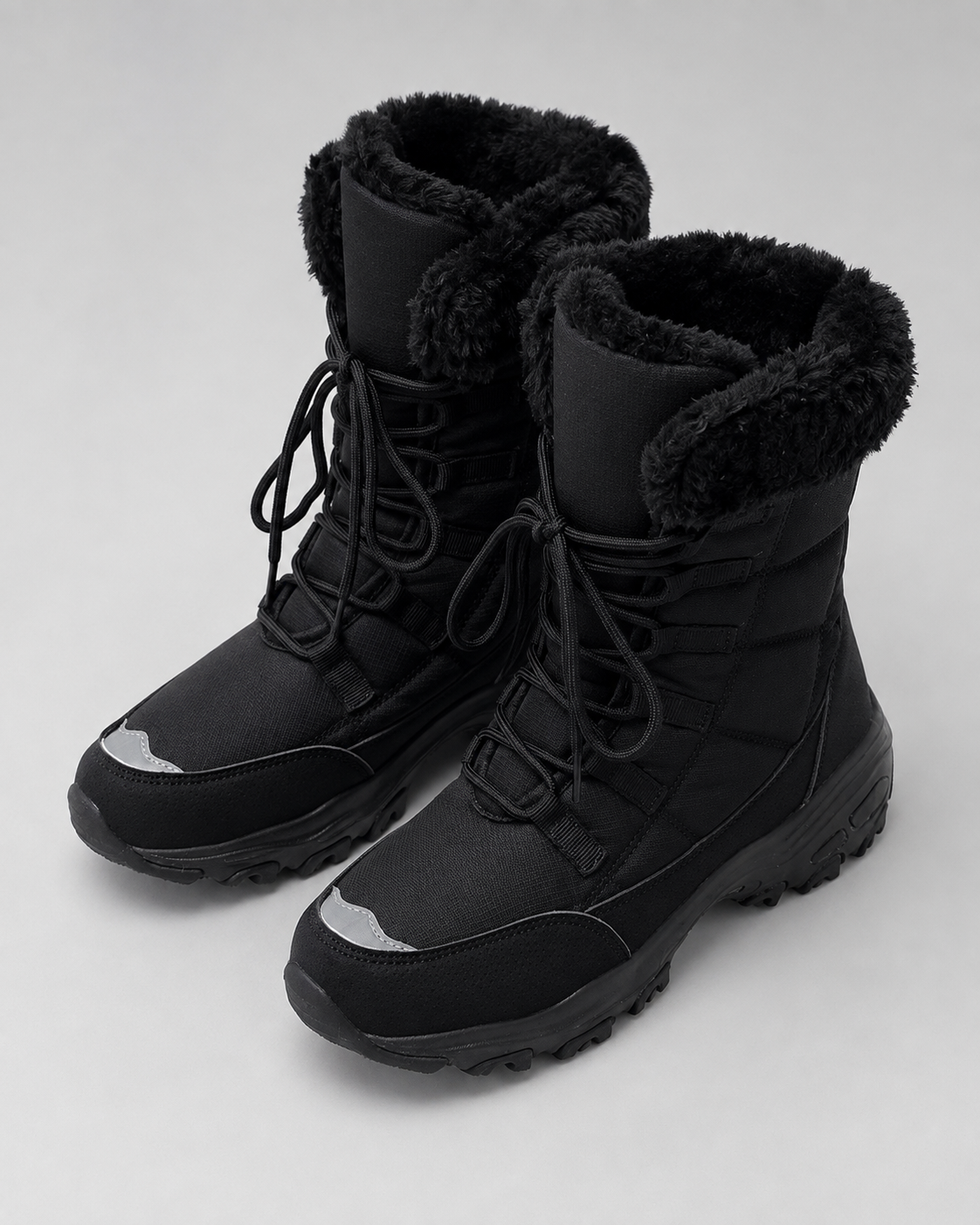 Women's Quilted Lace Up Snow Boots – Faux Fur Cuff Chunky Sole