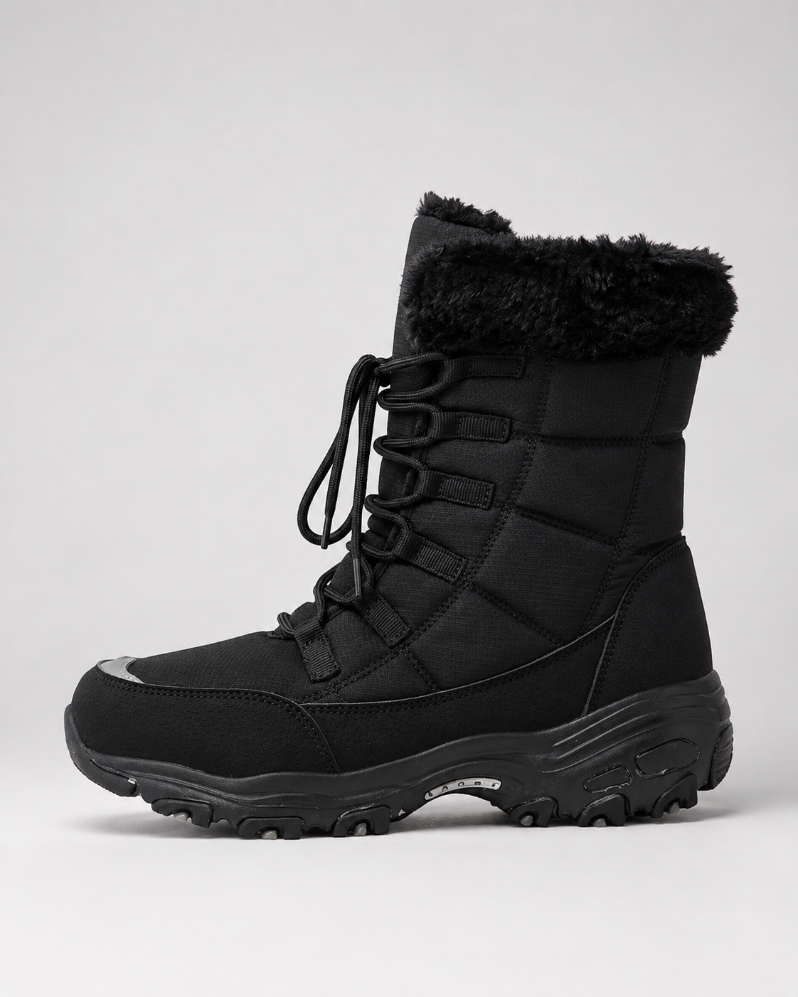 Women's Quilted Lace Up Snow Boots – Faux Fur Cuff Chunky Sole