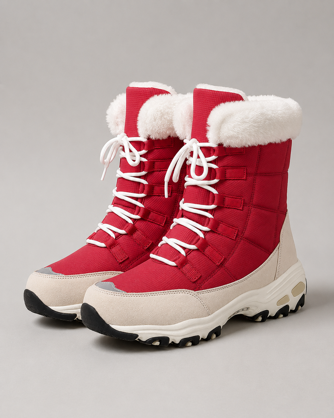 Women's Quilted Lace Up Snow Boots – Faux Fur Cuff Chunky Sole
