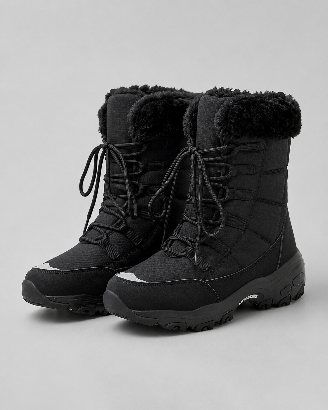 Women's Quilted Lace Up Snow Boots – Faux Fur Cuff Chunky Sole