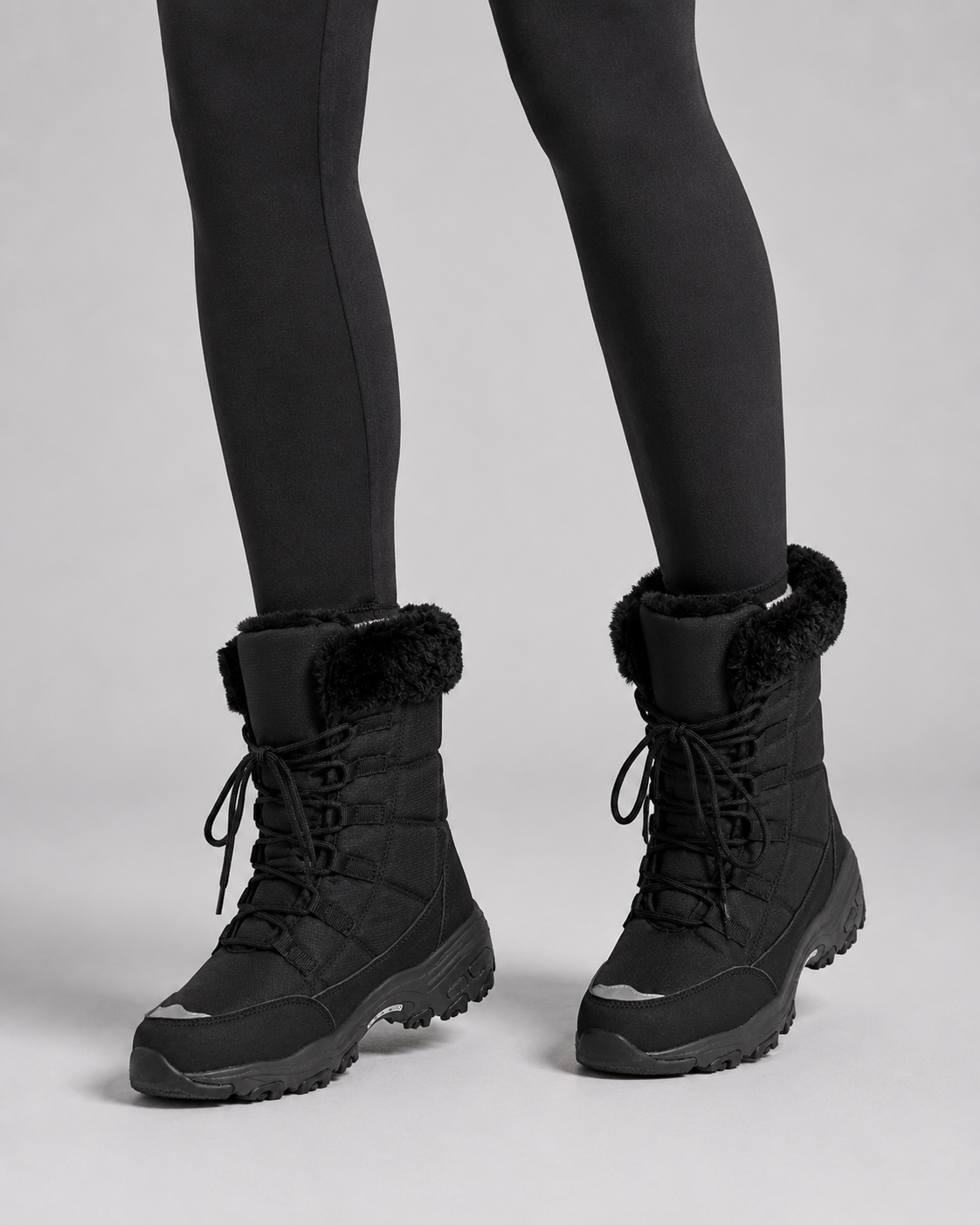 Women's Quilted Lace Up Snow Boots – Faux Fur Cuff Chunky Sole
