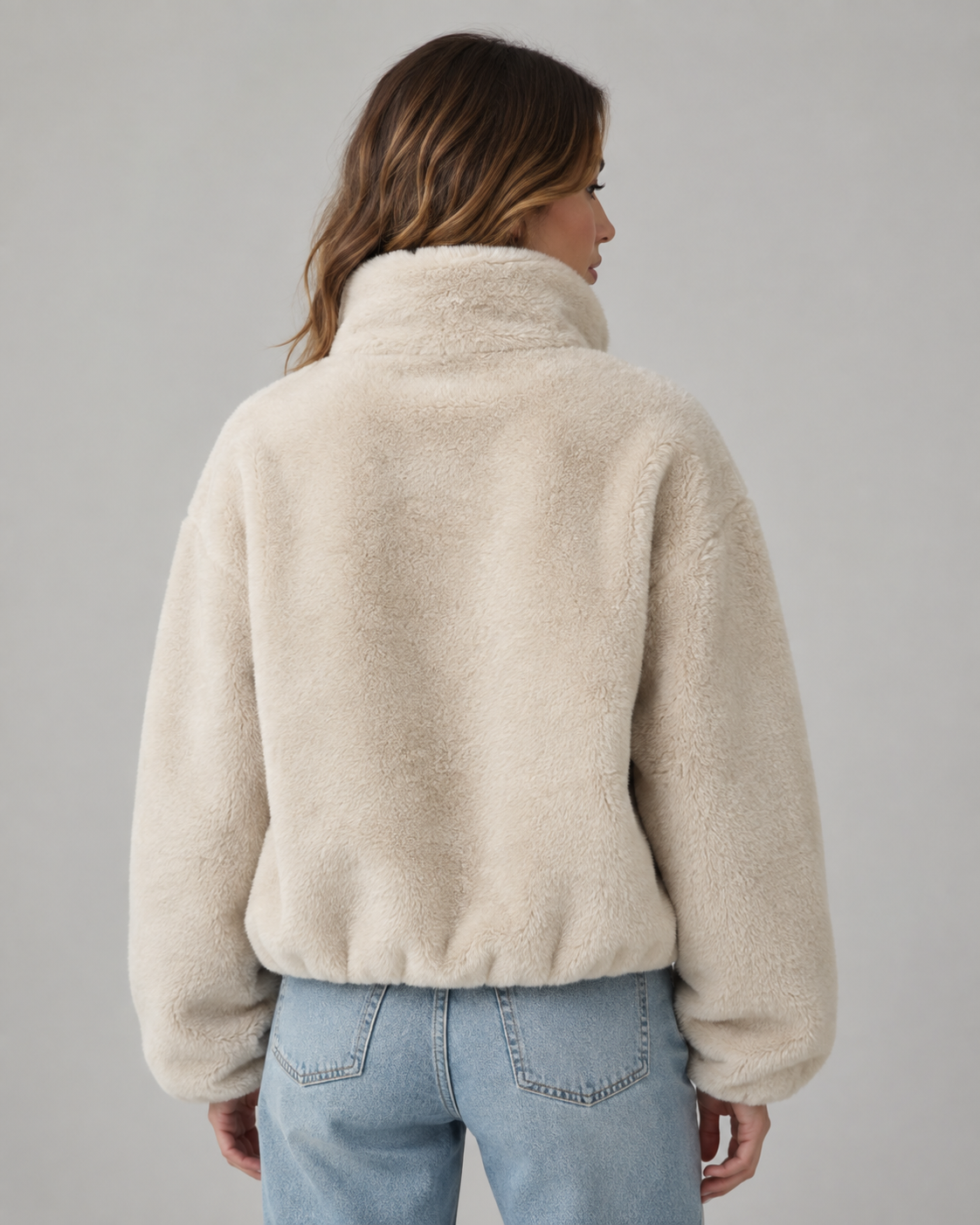 Women's Cropped Teddy Zip Jacket – High Funnel Neck