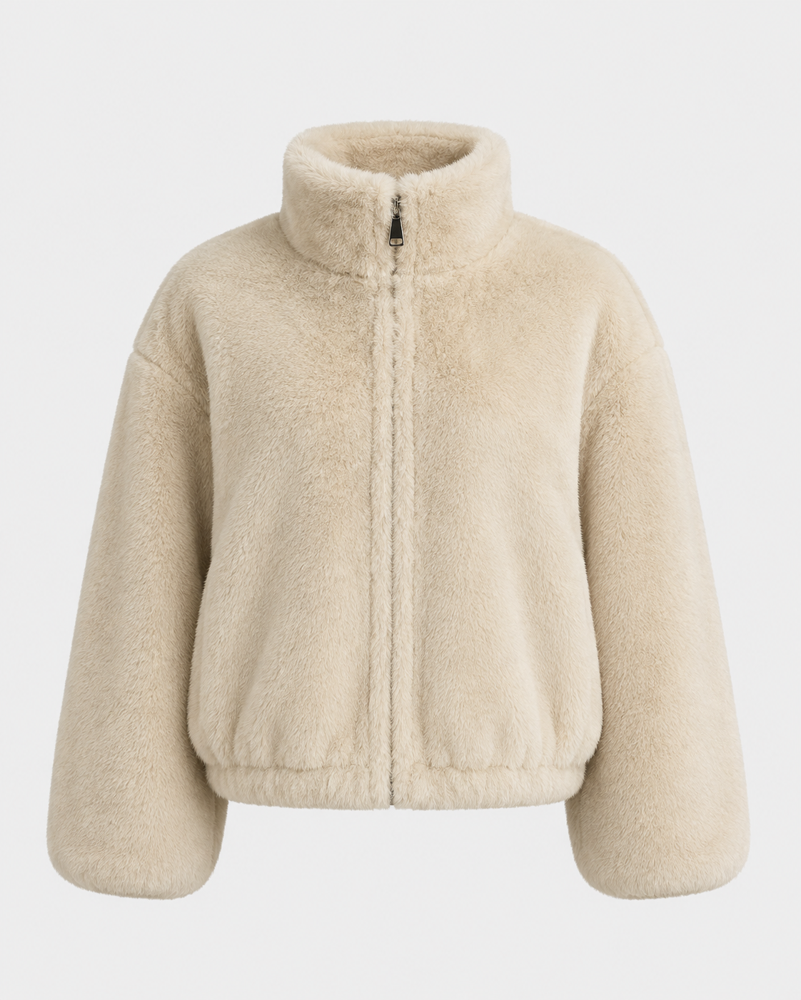 Women's Cropped Teddy Zip Jacket – High Funnel Neck