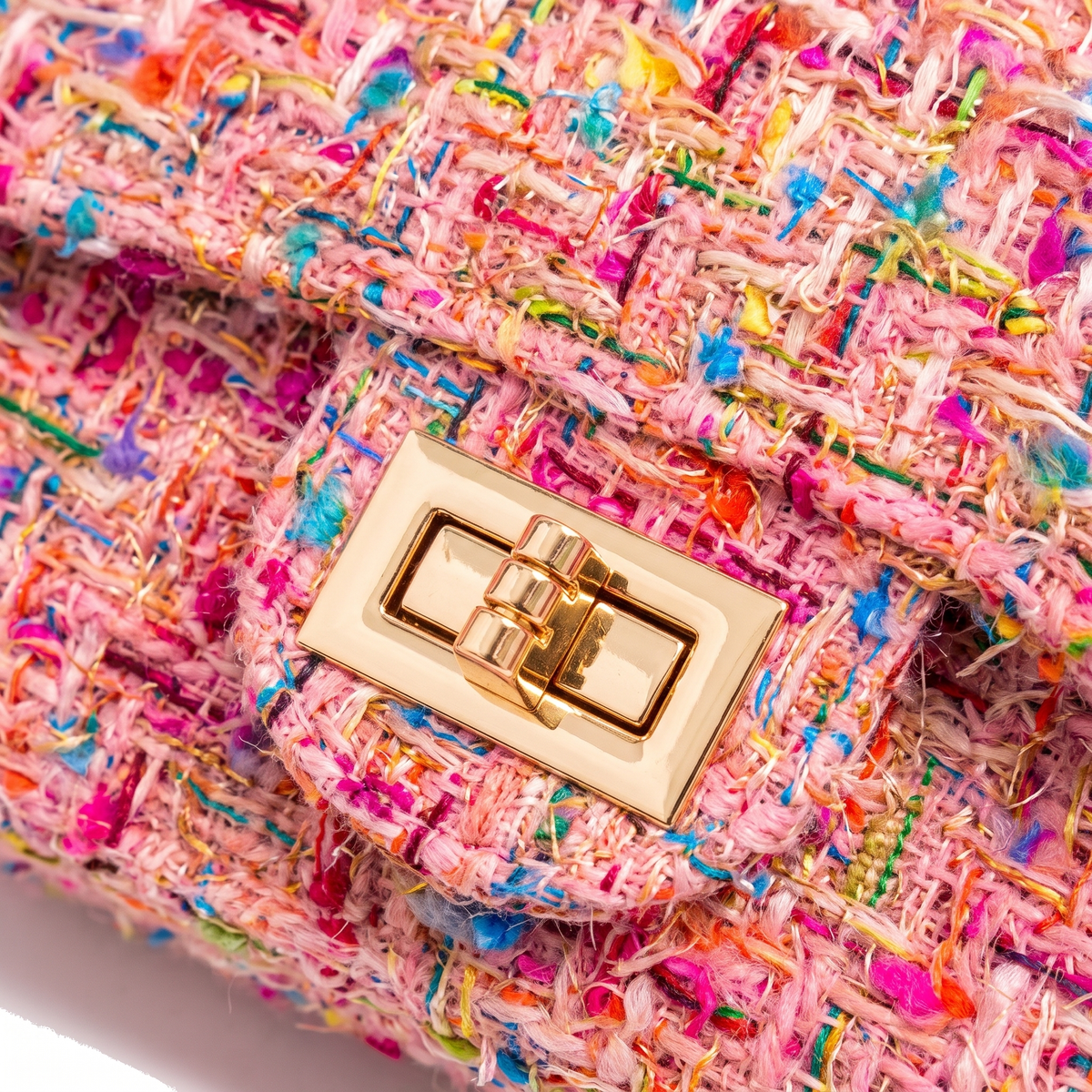 Tweed Chain Shoulder Bag for Women, Pink Evening Bag