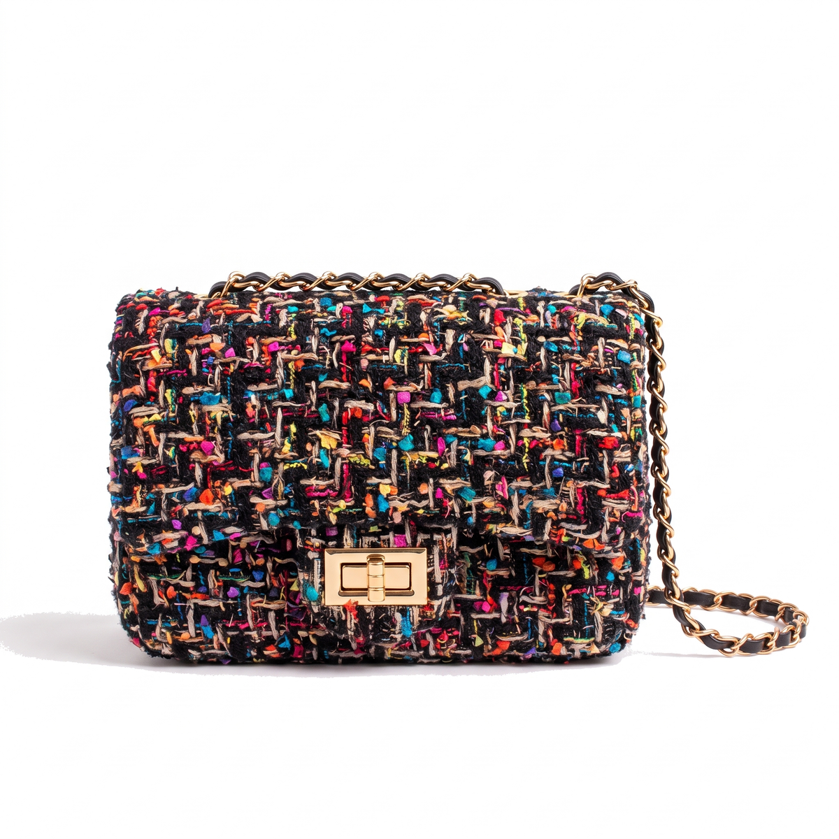 Tweed Chain Shoulder Bag for Women, Pink Evening Bag