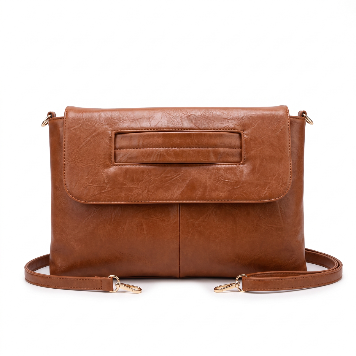 Washed Faux Leather Envelope Clutch for Women, Cognac Oversized Clutch Bag
