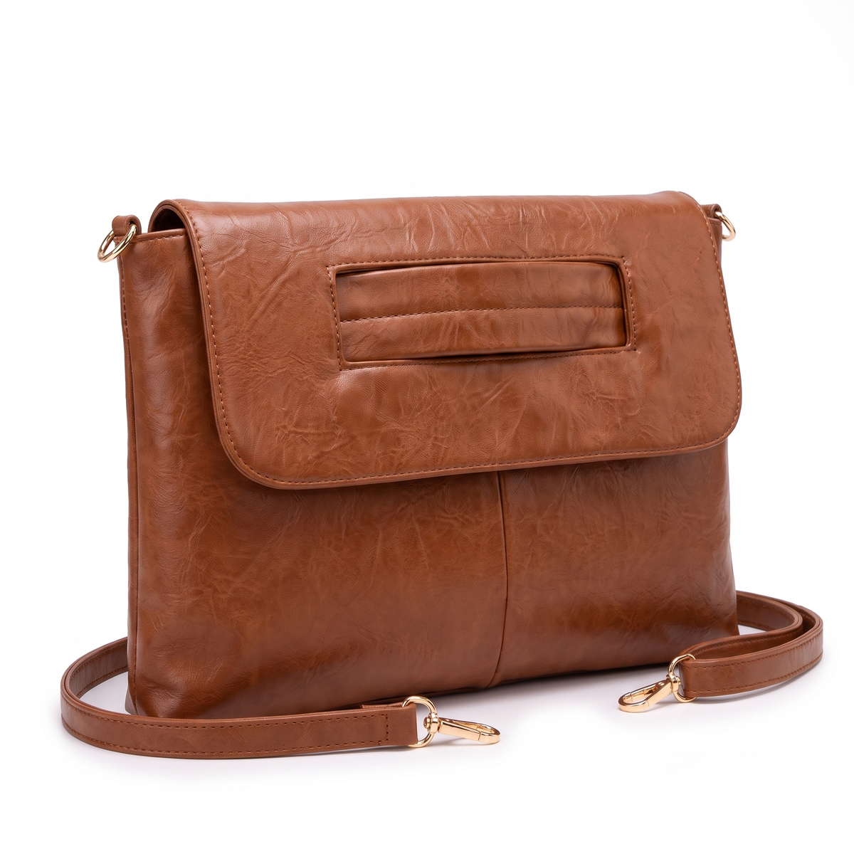 Washed Faux Leather Envelope Clutch for Women, Cognac Oversized Clutch Bag