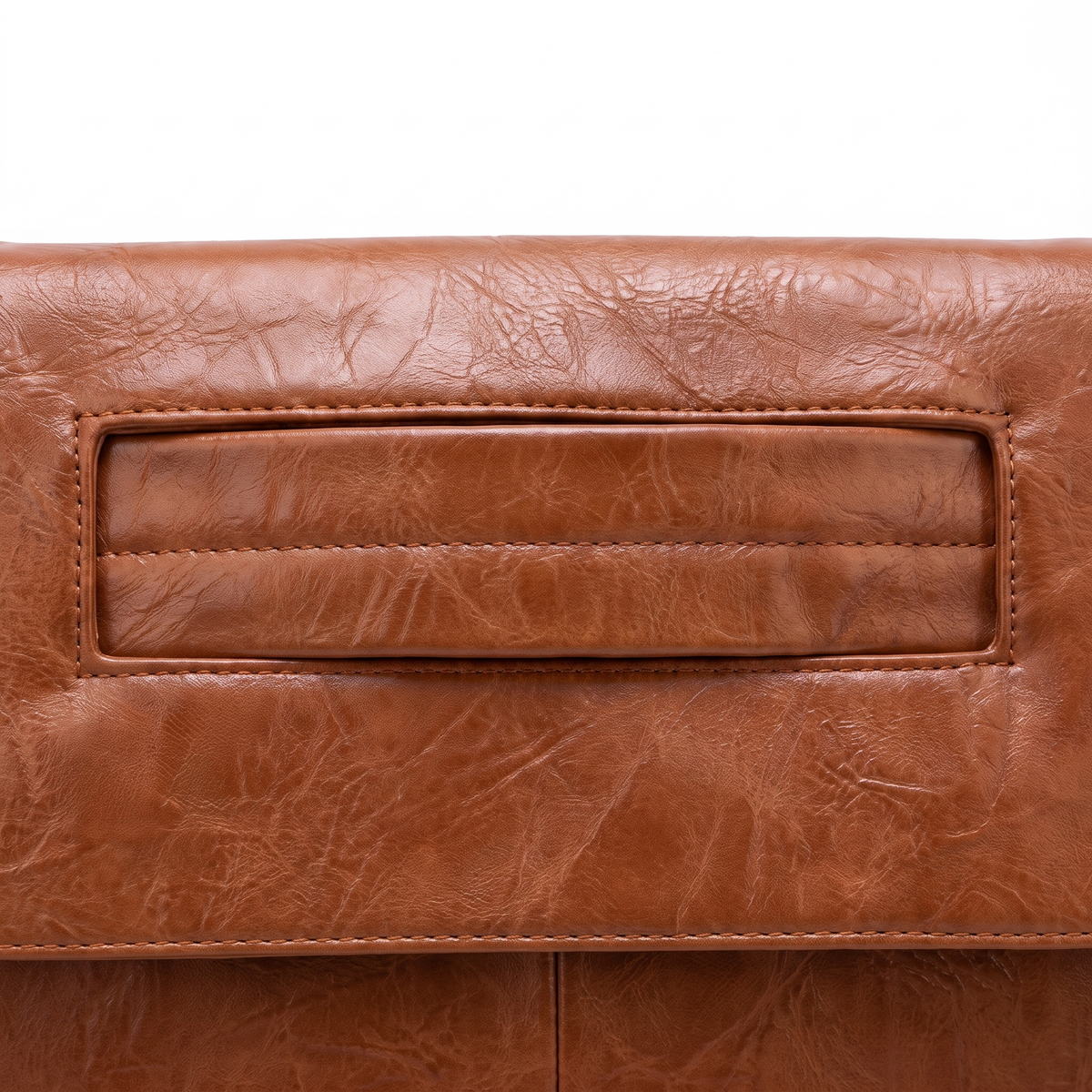 Washed Faux Leather Envelope Clutch for Women, Cognac Oversized Clutch Bag