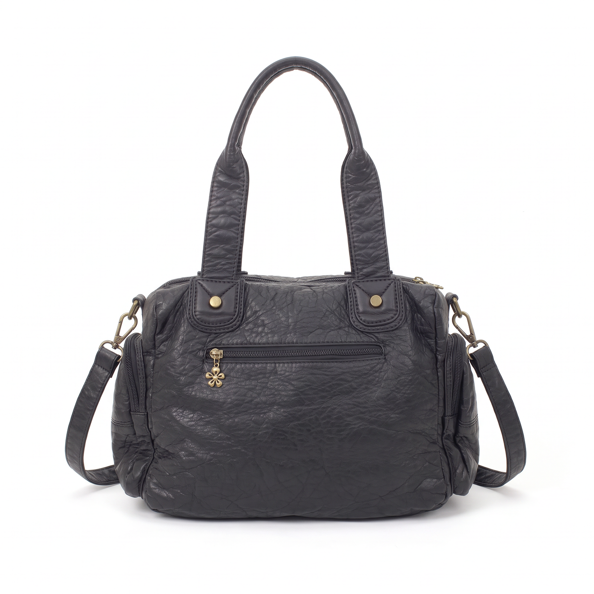 Washed Faux Leather Multi Pocket Shoulder Bag for Women, Black Y2K Bag