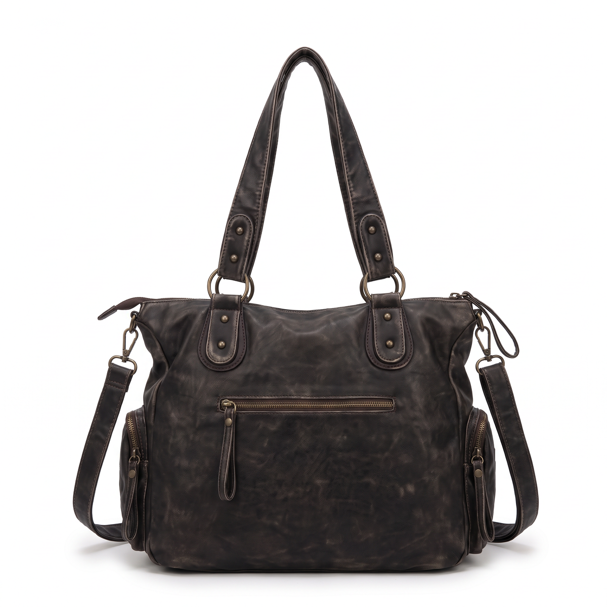 Washed Faux Leather Studded Shoulder Bag for Women, Vintage Black Y2K Bag