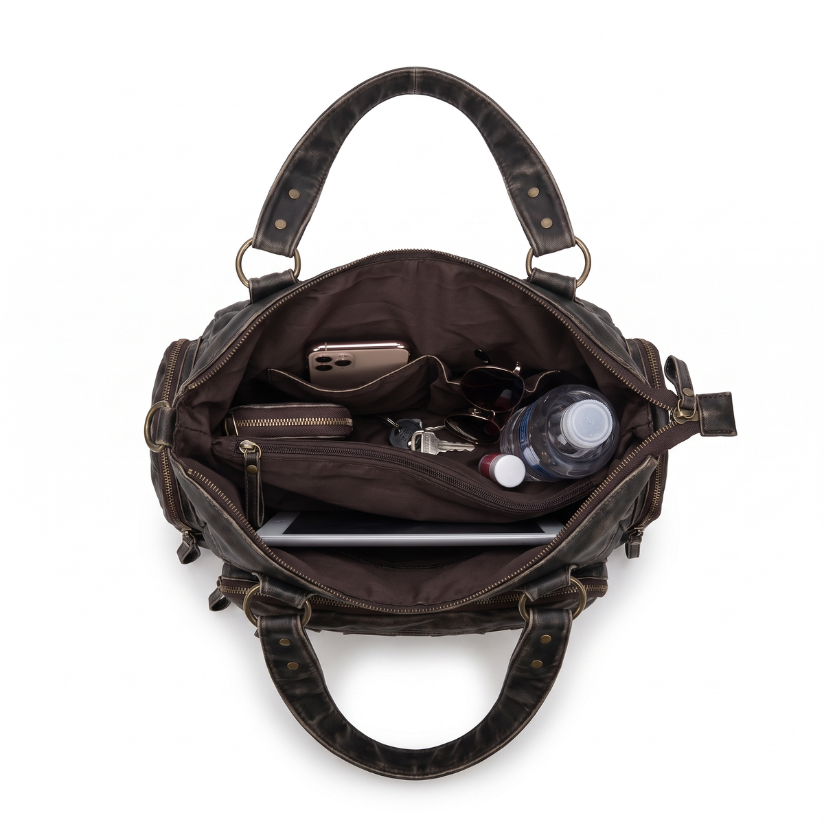 Washed Faux Leather Studded Shoulder Bag for Women, Vintage Black Y2K Bag
