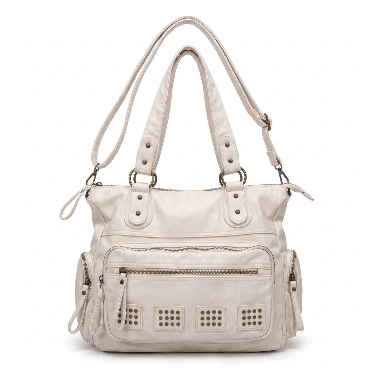 Washed Faux Leather Studded Shoulder Bag for Women, Vintage Black Y2K Bag