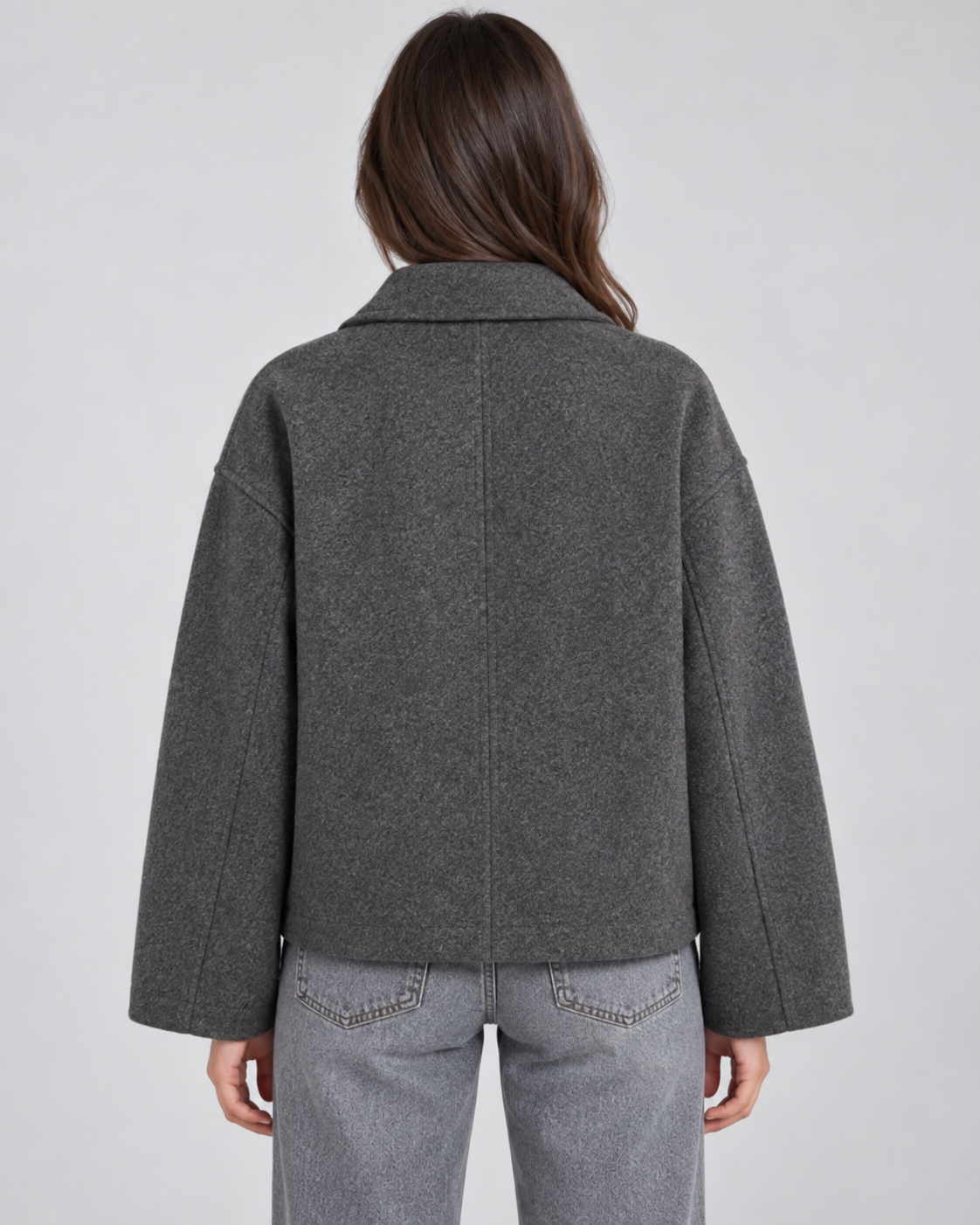 Women's Wool Look Zip Jacket – Relaxed Fit Point Collar